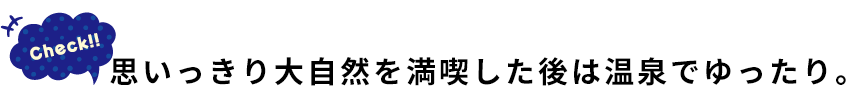 思いっきり大自然を満喫した後は温泉でゆったり。